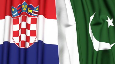 Gerçekçi kumaş dokusuna sahip CROATIA ve PAKISTAN bayrakları