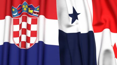 Gerçekçi kumaş dokusuna sahip CROATIA ve Panama bayrakları