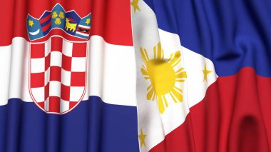 Gerçekçi kumaş dokusuna sahip CROATIA ve PHILIPPINES bayrakları