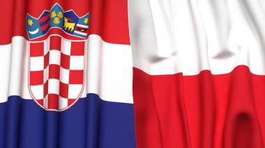 Gerçekçi kumaş dokusuna sahip CROATIA ve POLAND bayrakları