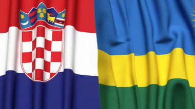 Gerçekçi kumaş desenli CROATIA ve Rwanda bayrakları