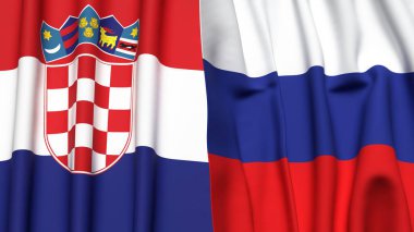 Gerçekçi kumaş dokusuna sahip CROATIA ve RUSSIA bayrakları