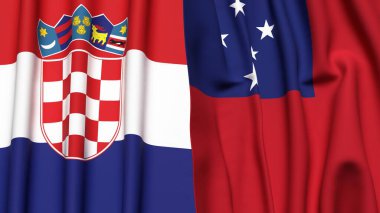 Gerçekçi kumaş dokusuna sahip CROATIA ve SAMOA bayrakları