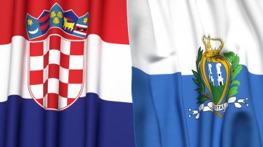 Gerçekçi kumaş dokusuna sahip CROATIA ve SAN MARINO bayrakları