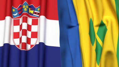 Gerçekçi kumaş dokusuna sahip CROATIA ve SAINT VINCENT bayrakları