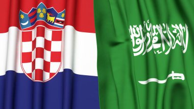Gerçekçi kumaş dokusuna sahip CROATIA ve SAUDI ARABIA bayrakları
