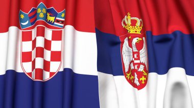 Gerçekçi kumaş dokusuna sahip CROATIA ve SERBIA bayrakları