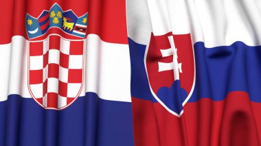 Gerçekçi kumaş dokusuna sahip CROATIA ve SLOVAKIA bayrakları