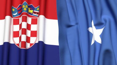 Gerçekçi kumaş dokusuna sahip CROATIA ve SOMALIA bayrakları