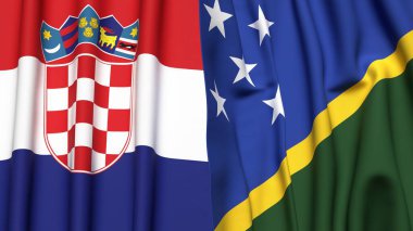 Gerçekçi kumaş dokusuna sahip CROATIA ve SOLOMON Adaları bayrakları
