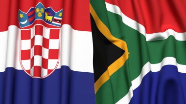 Gerçekçi kumaş dokusuna sahip CROATIA ve Güney Afrika Bayrakları