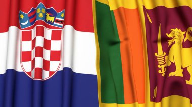 Gerçekçi kumaş dokusuna sahip CROATIA ve SRI LANKA bayrakları