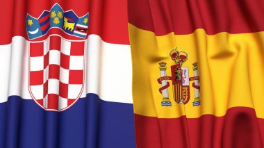Gerçekçi kumaş dokusuna sahip CROATIA ve SPAIN bayrakları