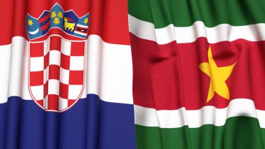 Gerçekçi kumaş dokusuna sahip CROATIA ve SURINAME bayrakları