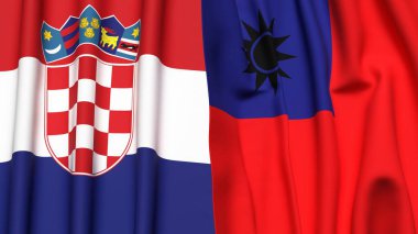 Gerçekçi kumaş dokusuna sahip CROATIA ve Tayvan bayrakları