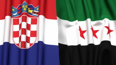 Gerçekçi kumaş dokusuna sahip CROATIA ve SYRIA bayrakları