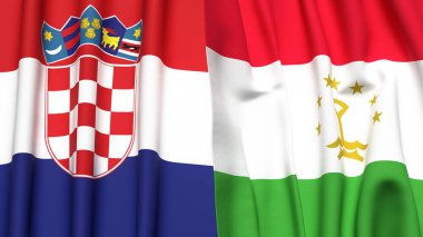 Gerçekçi kumaş dokusuna sahip CROATIA ve TAJIKISTAN bayrakları