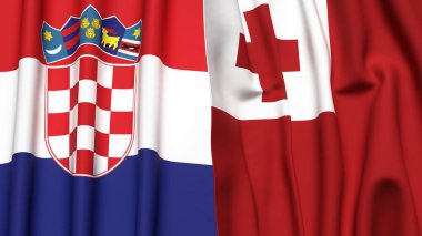 Gerçekçi kumaş dokusuna sahip CROATIA ve TONGA bayrakları