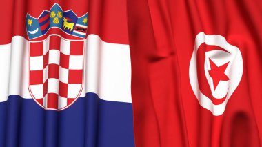 Gerçekçi kumaş dokusuna sahip CROATIA ve TUNISIA bayrakları