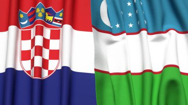 Gerçekçi kumaş dokusuna sahip CROATIA ve UZBEKISTAN bayrakları