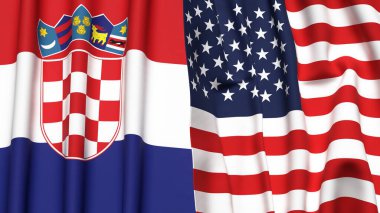 Gerçekçi kumaş dokusuna sahip CROATIA ve ABD bayrakları