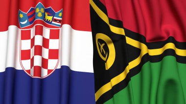Gerçekçi kumaş dokusuna sahip CROATIA ve VANUATU bayrakları