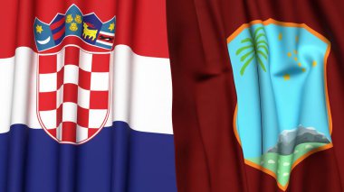 Gerçekçi kumaş dokusuna sahip CROATIA ve Batı Hint Adaları bayrakları