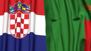 Gerçekçi kumaş dokusuna sahip CROATIA ve ZAMBIA bayrakları