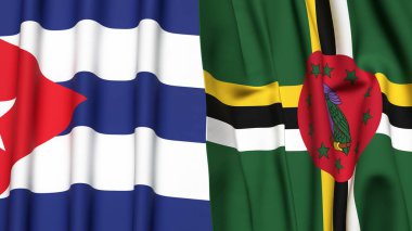 Gerçekçi kumaşlı CUBA ve DOMINICA bayrakları