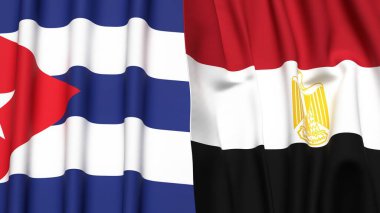 Gerçekçi kumaş dokusuna sahip CUBA ve EGYPT bayrakları