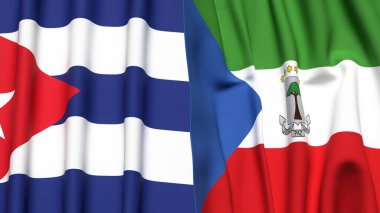 CUBA ve EquATORIAL GUINEA bayrakları gerçekçi kumaş dokusuyla