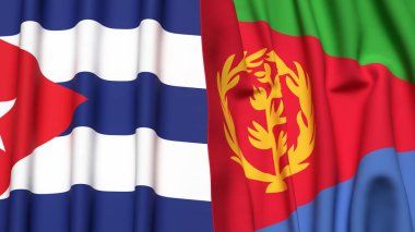 CUBA ve ERITREA bayrakları gerçekçi kumaş dokusuyla