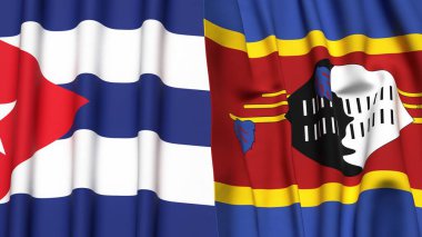 Gerçekçi kumaşlı CUBA ve Eswatini bayrakları