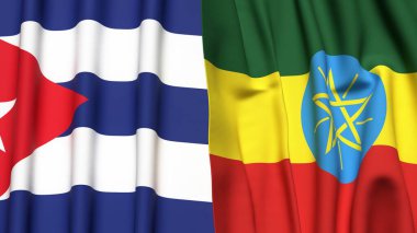 Gerçekçi kumaş dokusuna sahip CUBA ve ETHIOPIA bayrakları