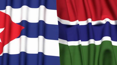 CUBA ve GAMBIA 'nın gerçekçi kumaş dokusuna sahip bayrakları