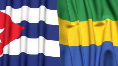 Gerçekçi kumaşlı CUBA ve GABON bayrakları