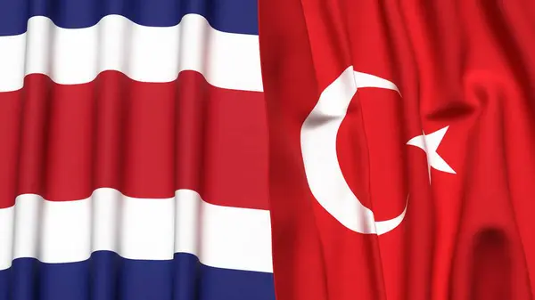 KOSTA RICA ve TURKEY bayrakları gerçekçi kumaş dokusuna sahip