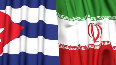 Gerçekçi kumaşlı CUBA ve İRAN bayrakları