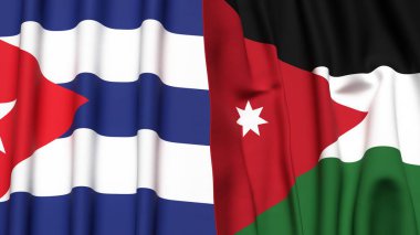 Gerçekçi kumaşlı CUBA ve JORDAN bayrakları