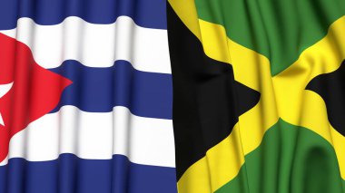 Gerçekçi kumaş desenli CUBA ve JAMAICA bayrakları