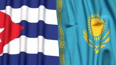 CUBA ve KAZAKHSTAN bayrakları gerçekçi kumaş dokusuyla
