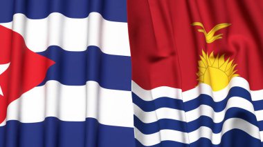 CUBA ve KIRIBATI bayrakları gerçekçi kumaş dokusuyla