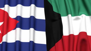 CUBA ve KUWAIT bayrakları gerçekçi kumaş dokusuyla