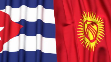 CUBA ve KYRGYZSTAN bayrakları gerçekçi kumaş dokusuyla