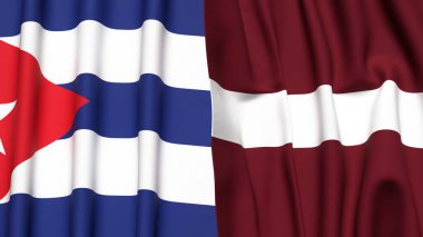 Gerçekçi kumaşlı CUBA ve LATVIA bayrakları