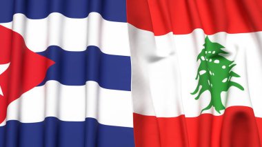 Gerçekçi kumaşlı CUBA ve LEBANON bayrakları