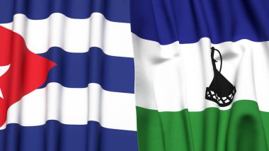 Gerçekçi kumaşlı CUBA ve LESOTHO bayrakları