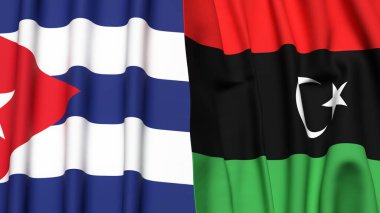 Gerçekçi kumaşlı CUBA ve LIBYA bayrakları
