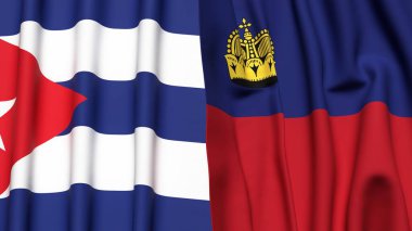 CUBA ve LIECHTENSTEIN bayrakları gerçekçi kumaş dokusuyla