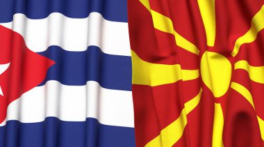 Gerçekçi kumaş dokusuna sahip CUBA ve MACEDONIA bayrakları